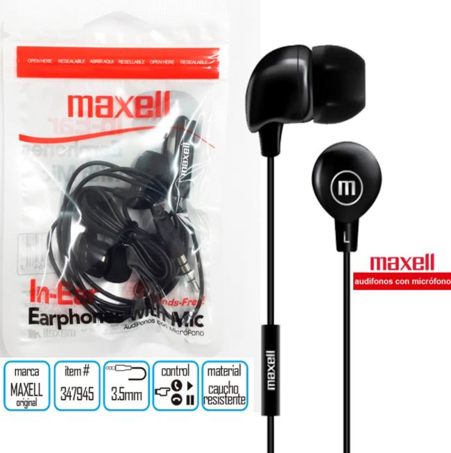 AUDIFONO, MAXELL, IN BAX W/MIC (BOLSA)